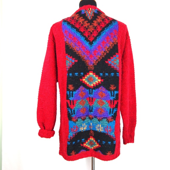 90's Woolrich  Red Tunic Sweater Red South Western - Picture 2 of 7